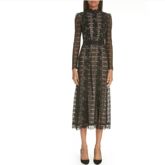 GIAMBATTISTA VALLI Black Floral Lace Midi Dress 10 - Picture 2 of 8